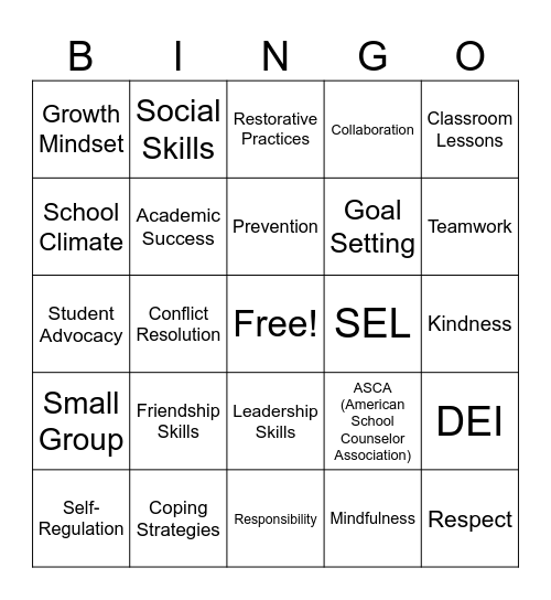National School Counseling Week Bingo Card