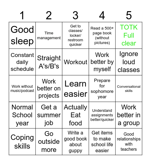 Goals for 2025 Bingo Card