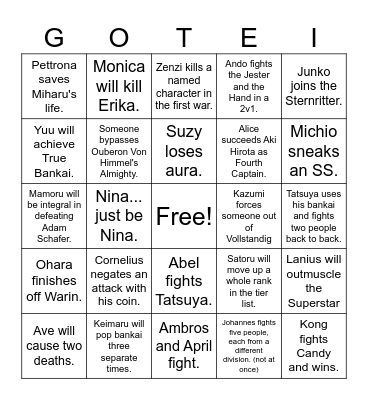 TYBW Bingo Fixed. Bingo Card