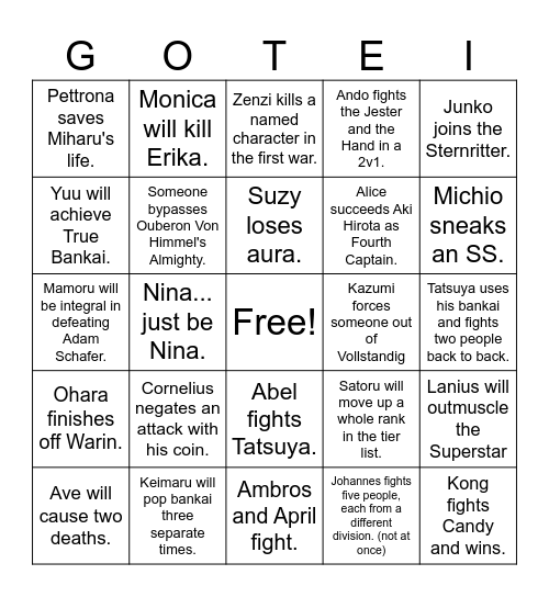 TYBW Bingo Fixed. Bingo Card