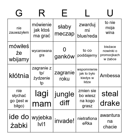 Bingo Grela Bingo Card