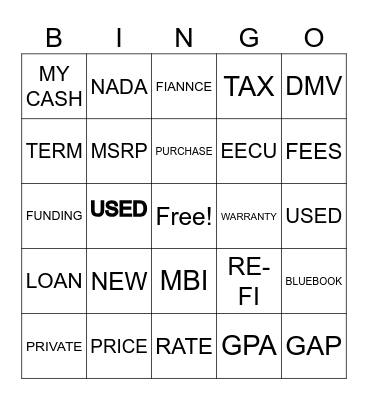 New Auto Bingo Card