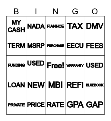 New Auto Bingo Card