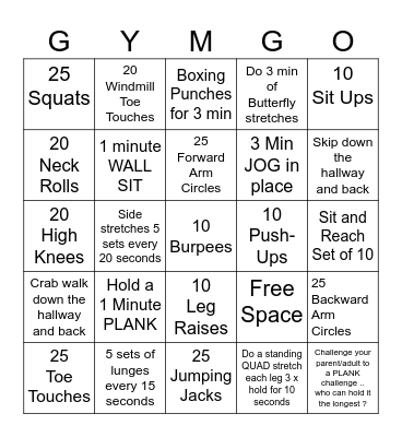 SNOW DAY BINGO PE Bingo Card