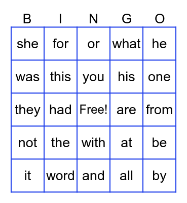 Sight Words Jan 1 Bingo Card