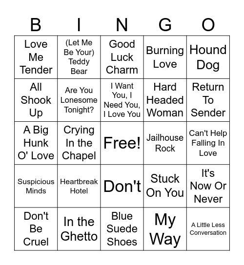 Elvis Presley BINGO Card