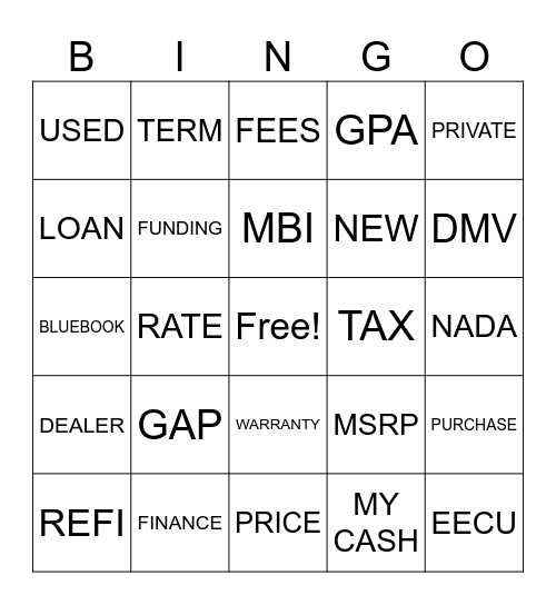 New Auto Bingo Card