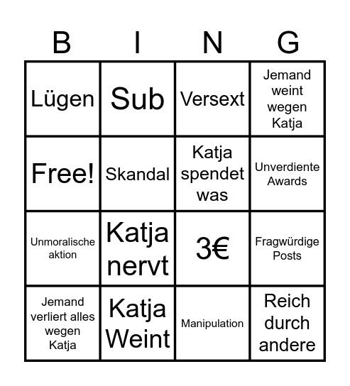 Katja Bingo Card