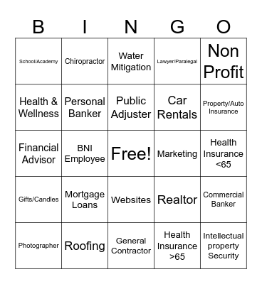 BNI VISITORS DAY Bingo Card