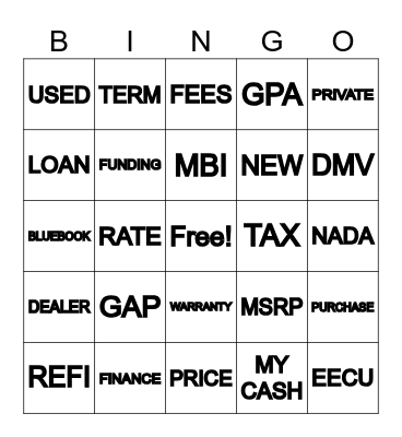 New Auto Bingo Card