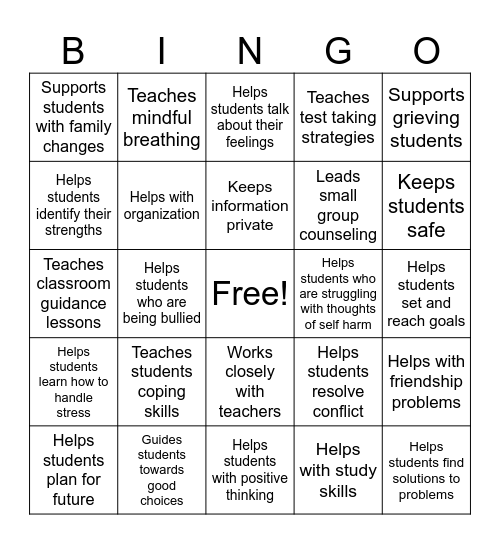 Your School Counselor... Bingo Card