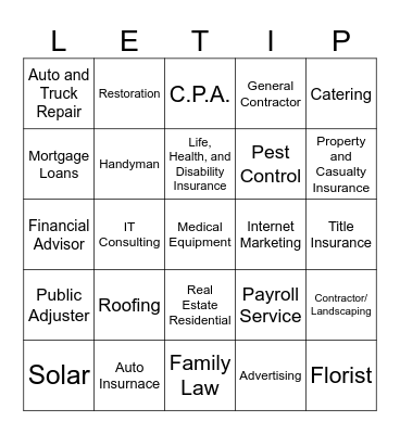 Welcome To Letip Mt. Laurel Bingo Card