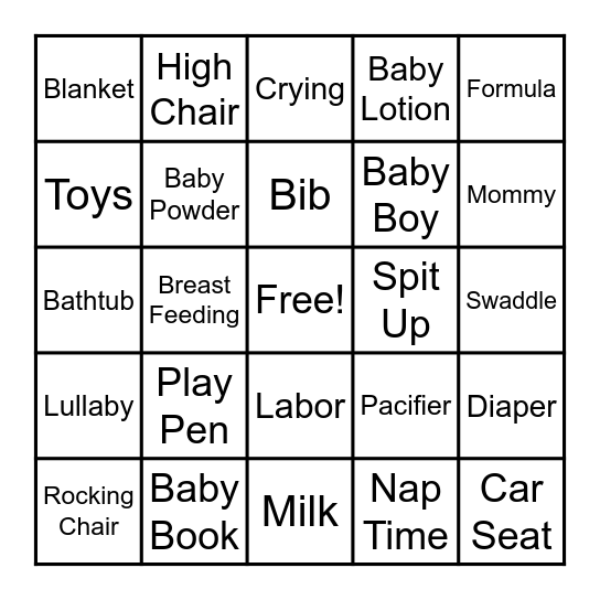 Molly's Baby Shower Bingo Card