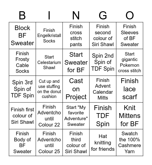 Knitting Bingo Card