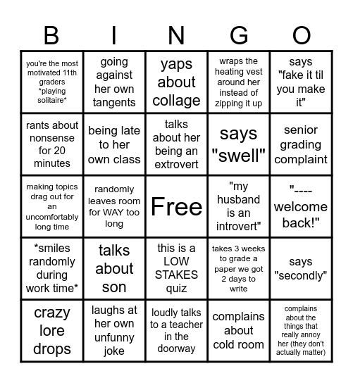 Mrs Knutsen bingo card Bingo Card