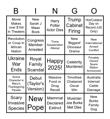 2025 Bingo Card