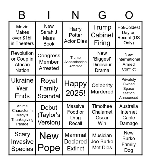 2025 Bingo Card