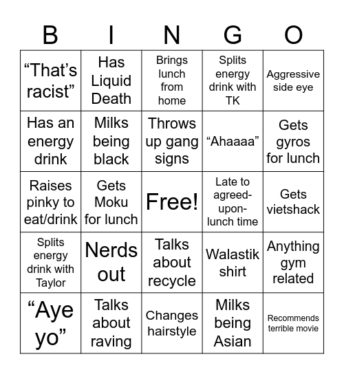 Jerell Jingo Bingo Card