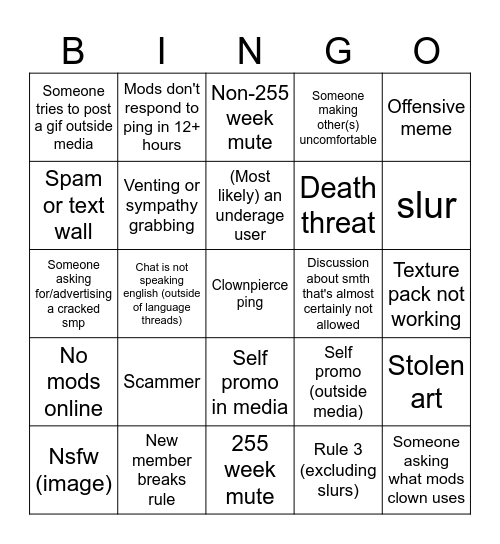 clowncord bingo 2 Bingo Card