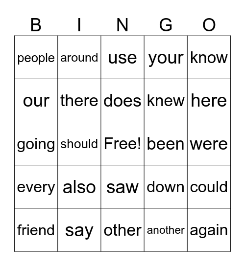 Red Words 1st Bingo Card