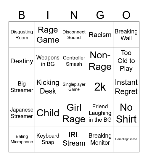 Gaymer Rayge Bingo Card