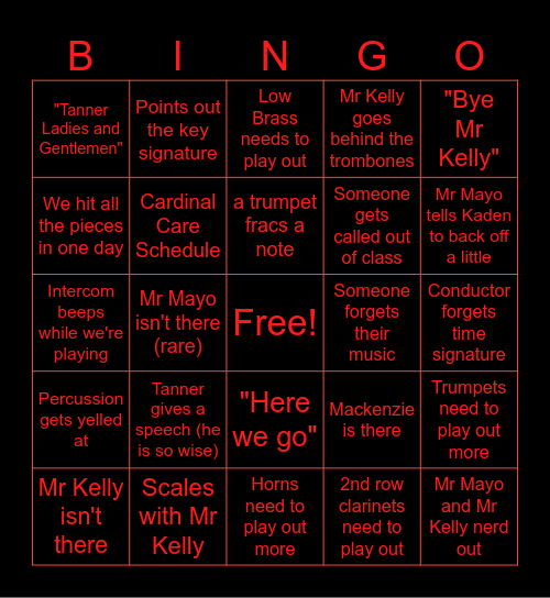 Brighton Band Bingo Card