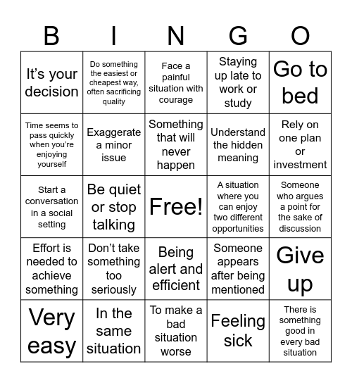 Idiom Fun Bingo Card