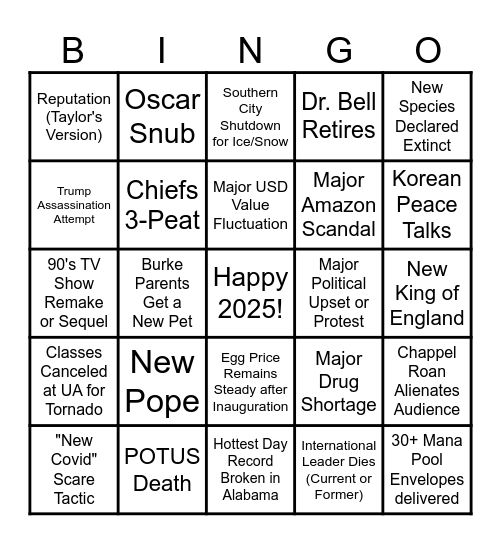 2025 Bingo Card