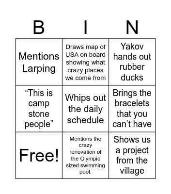 Camp Stone presentation Bingo Card