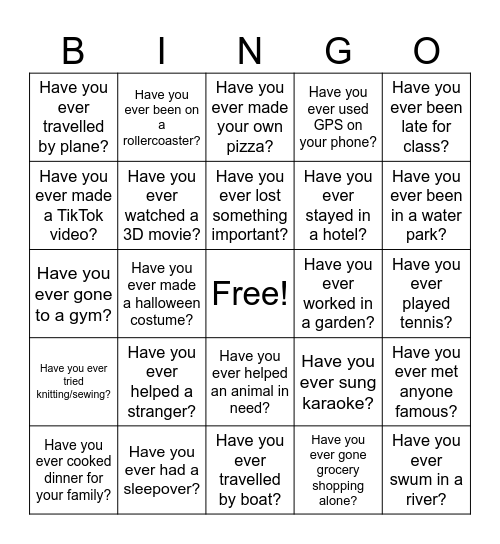 Have you ever? Bingo Card