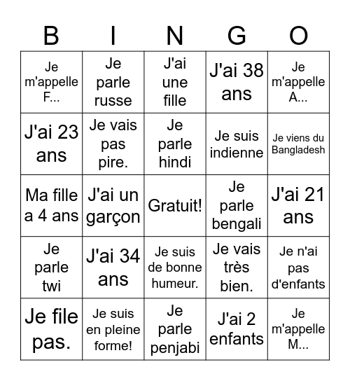 BINGO HUMAIN Bingo Card