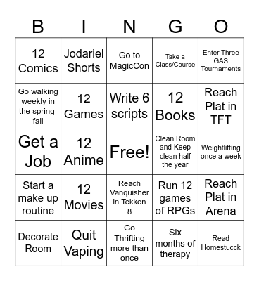 New Years Bingo Card