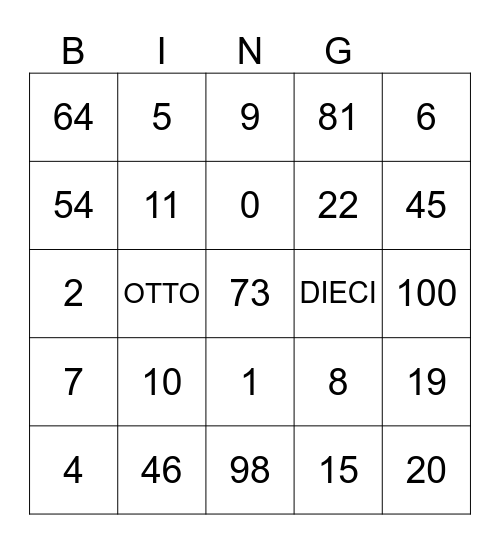 TOMBOLA CL 1 Bingo Card