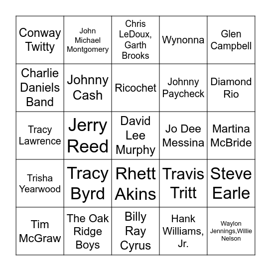 Classic Country Bingo Card