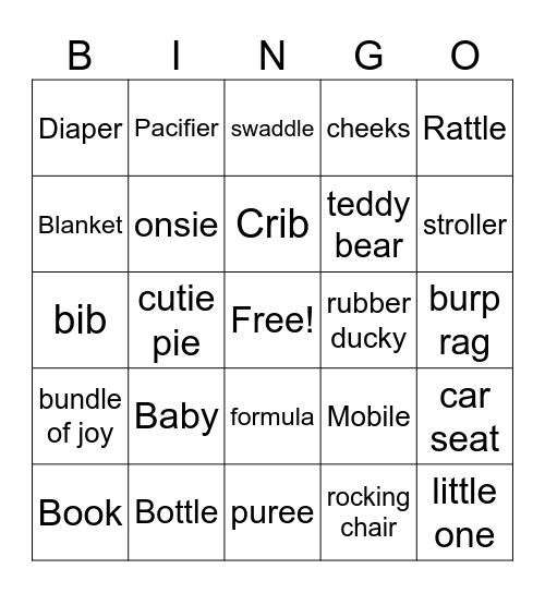 Baby Shower Bingo Card