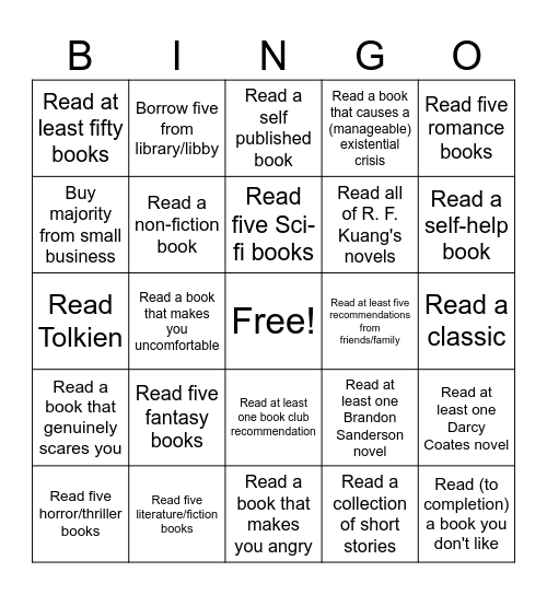 2025 Reading Bingo Card