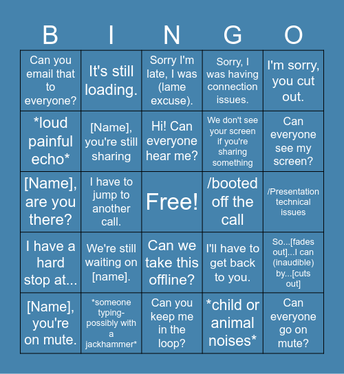 Conference Calls Bingo Card