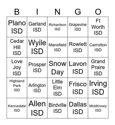 Snow Day Bingo Card