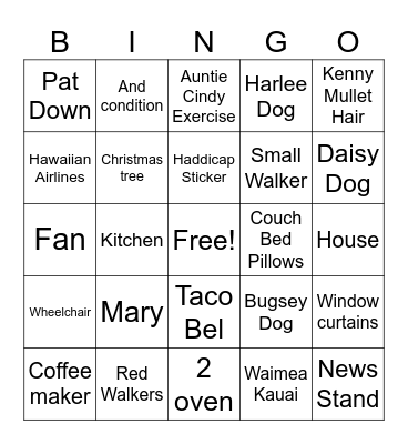 Family Nurse dog Jill friend Bingo Card