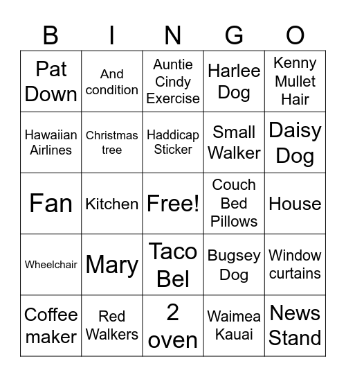 Family Nurse dog Jill friend Bingo Card