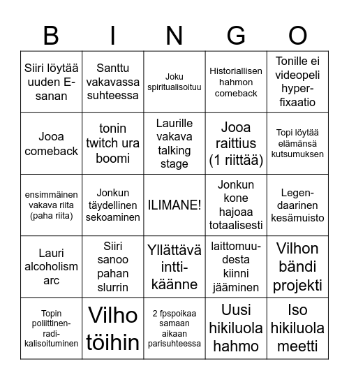 Hikiluola 2025 bingo Card