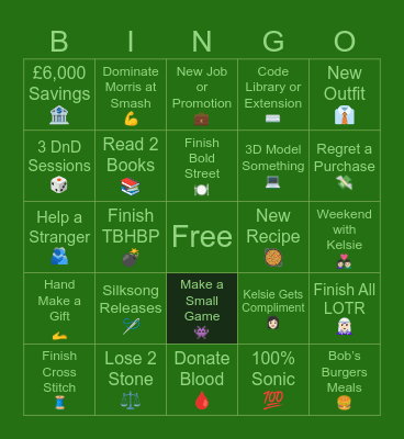 Dennis’ Bingoals 2025 Bingo Card