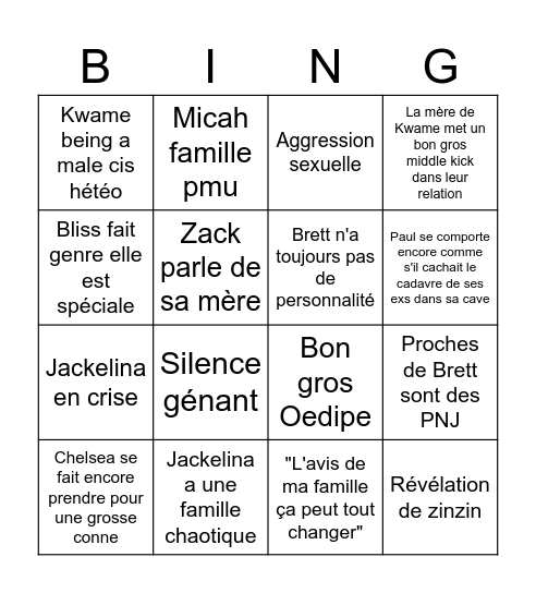 Episode 8 Bingo Card
