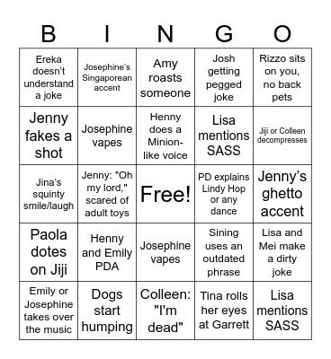 Cindy Bingo Card