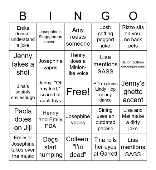 Cindy Bingo Card