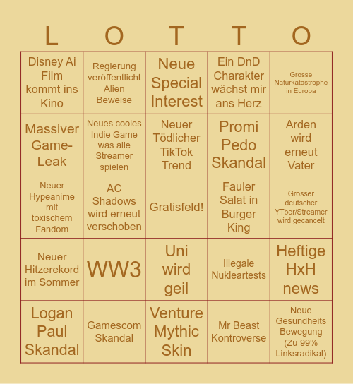 2025 Doom Lotto Bingo Card