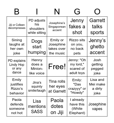 Amy Bingo Card