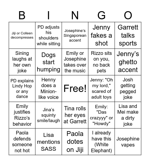 Amy Bingo Card