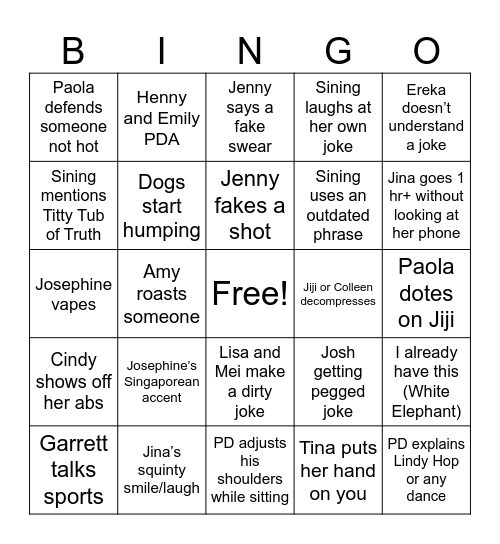 Emily Bingo Card