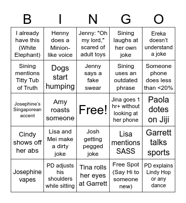 Emily Bingo Card